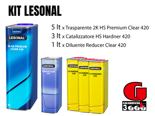 KIT Lesonal :  Trasparente 420 5L, Catalizzatore HS Hardner 3L, Diluente Reducer Clear 420 1L - Colorificio 3GGG